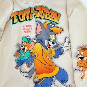 Freeze Tom and Jerry Kids Hoodie Cream Graphic Cat Mouse Streetwear Size 4/5